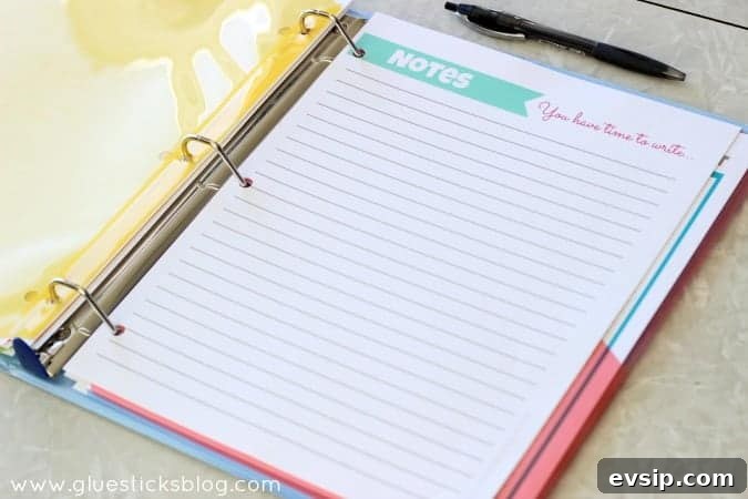printable note pages in binder