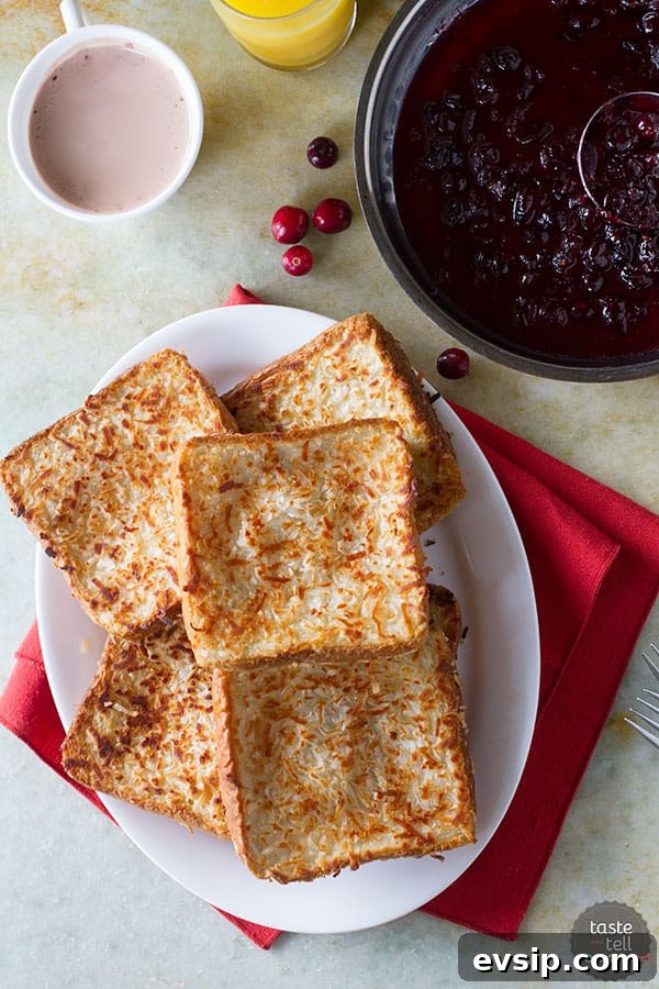 Coconut Crusted Oven Baked French Toast with Cranberry Syrup