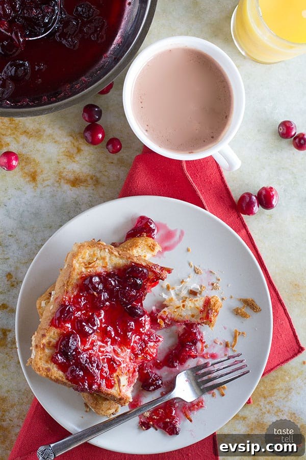 Coconut Crusted Oven Baked French Toast with Cranberry Syrup