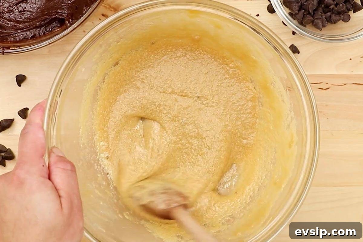 Chewy Chocolate Chip Brookie Recipe: Brownie-Cookie Mashup 8 Soft dough in a bowl.