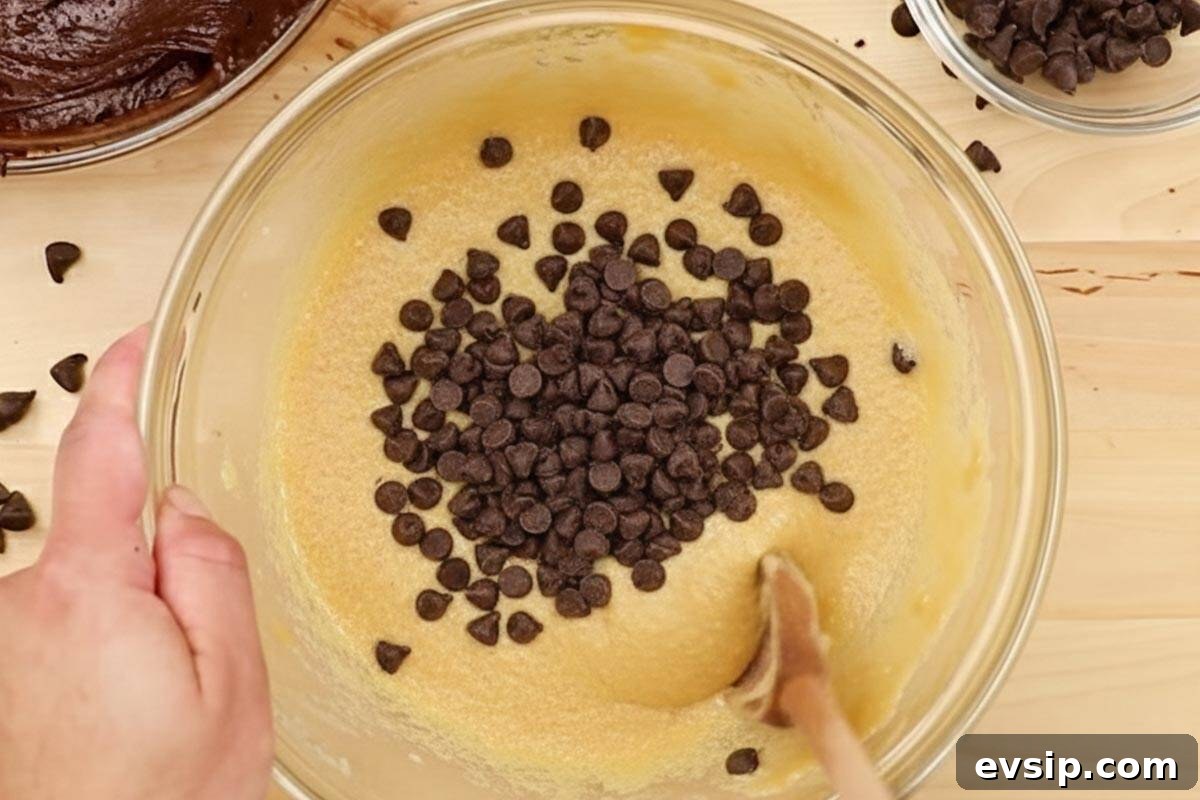 Chewy Chocolate Chip Brookie Recipe: Brownie-Cookie Mashup 9 Added the chocolate chips in the dough.