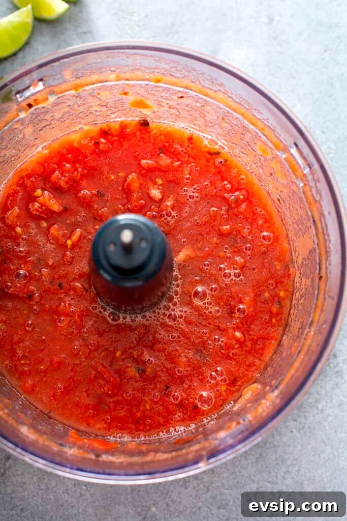 Blended tomatoes on a food processor