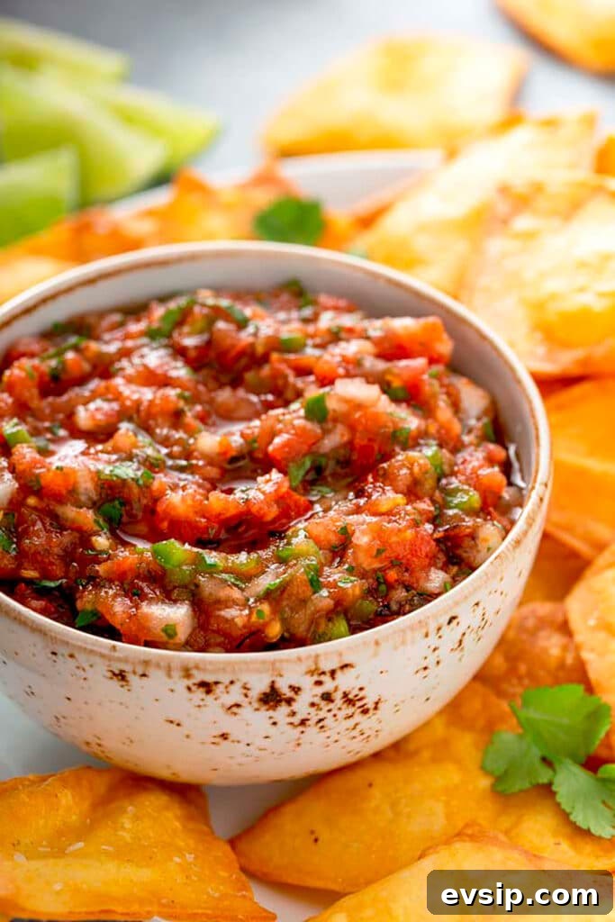 Fresh salsa surrounded by tortilla chips