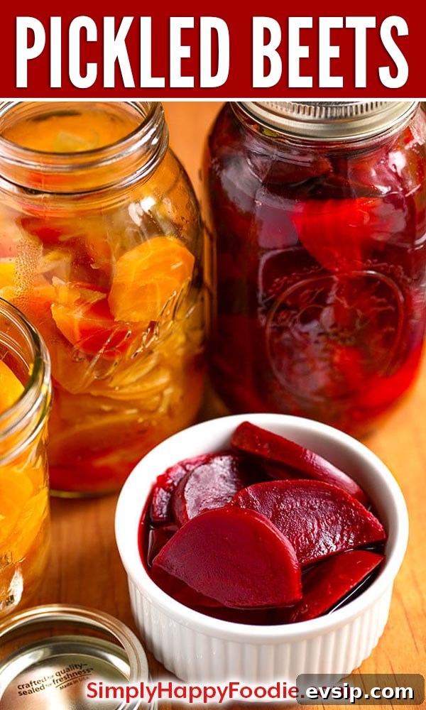 Quick Tangy Pickled Beets Recipe for Homemade Jars 6 Make Easy Pickled Beets for the refrigerator or canning. Sweet and spicy! simplyhappyfoodie.com #pickledbeets #beets #easypickledbeets #pickledbeetsrecipe