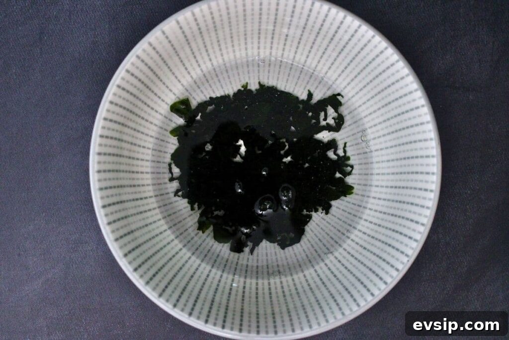 place seaweed strips in a bowl with cold water