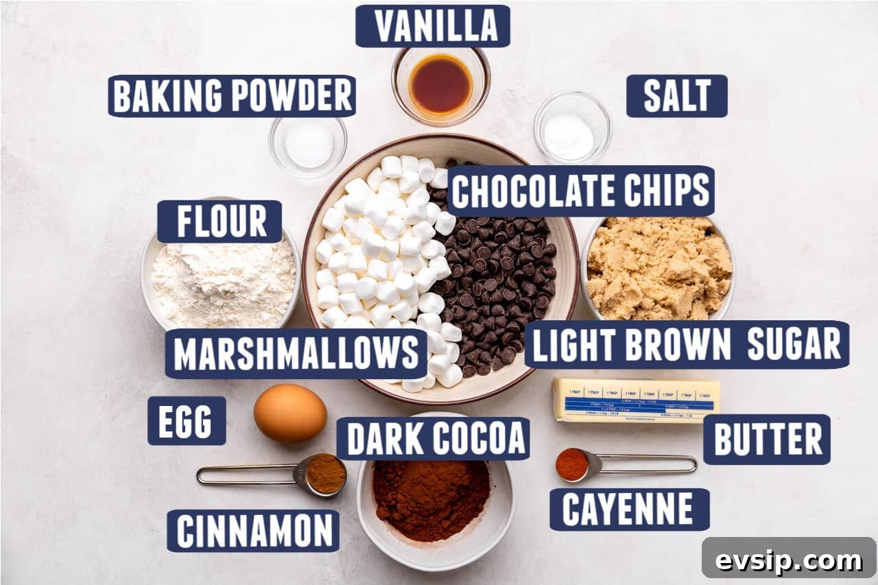 Ingredients needed to make Mexican Hot Chocolate cookies laid out on the counter.