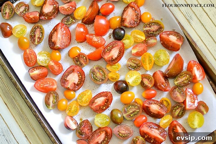 Roasted Heirloom Tomato and Ham Tart Recipe 2 roasting heirloom cherry tomatoes with a few little black cherry tomatoes I harvested