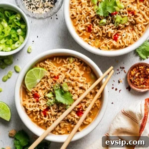 Peanut butter ramen served in two bowls.