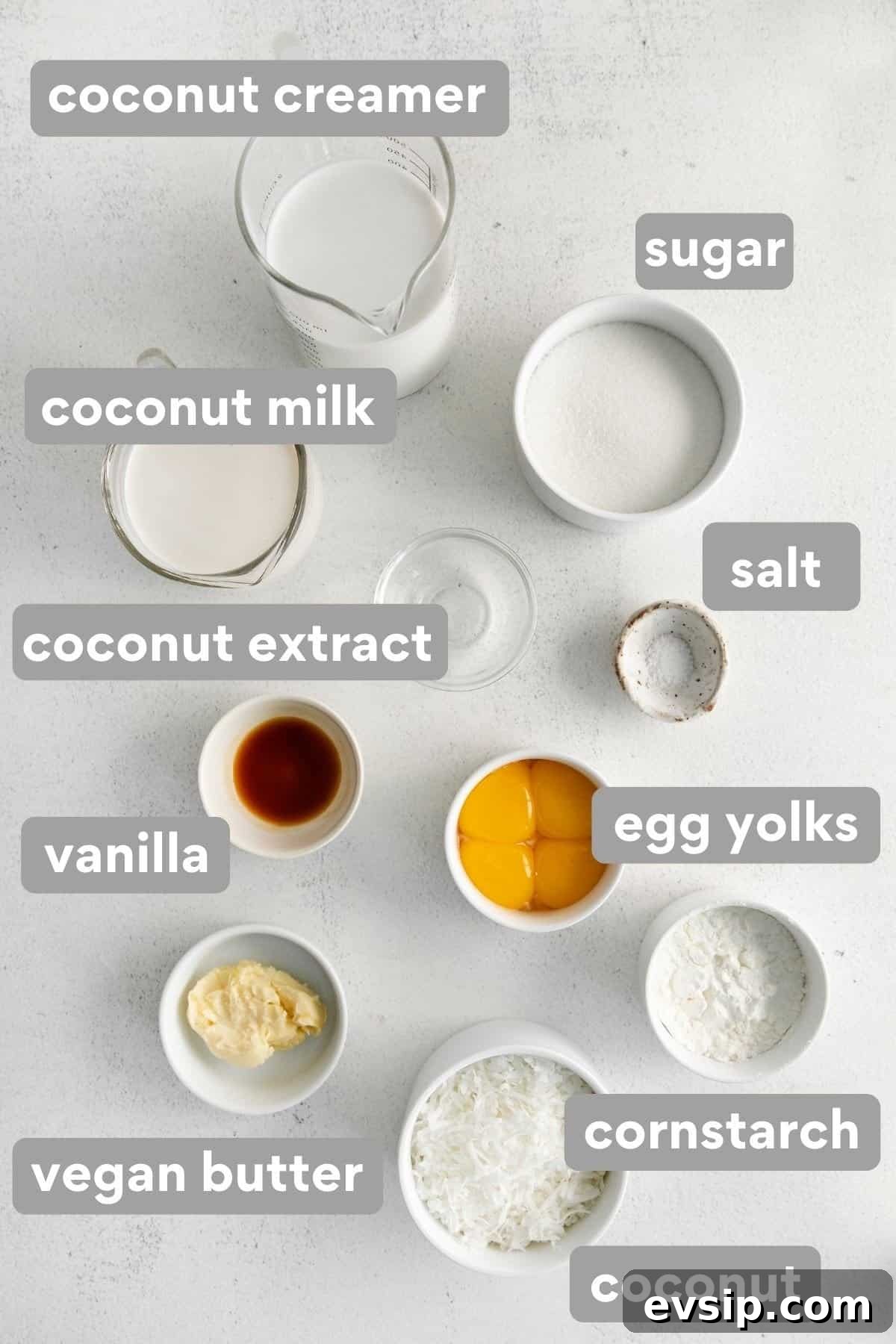 Ingredients for coconut cream pie on a countertop