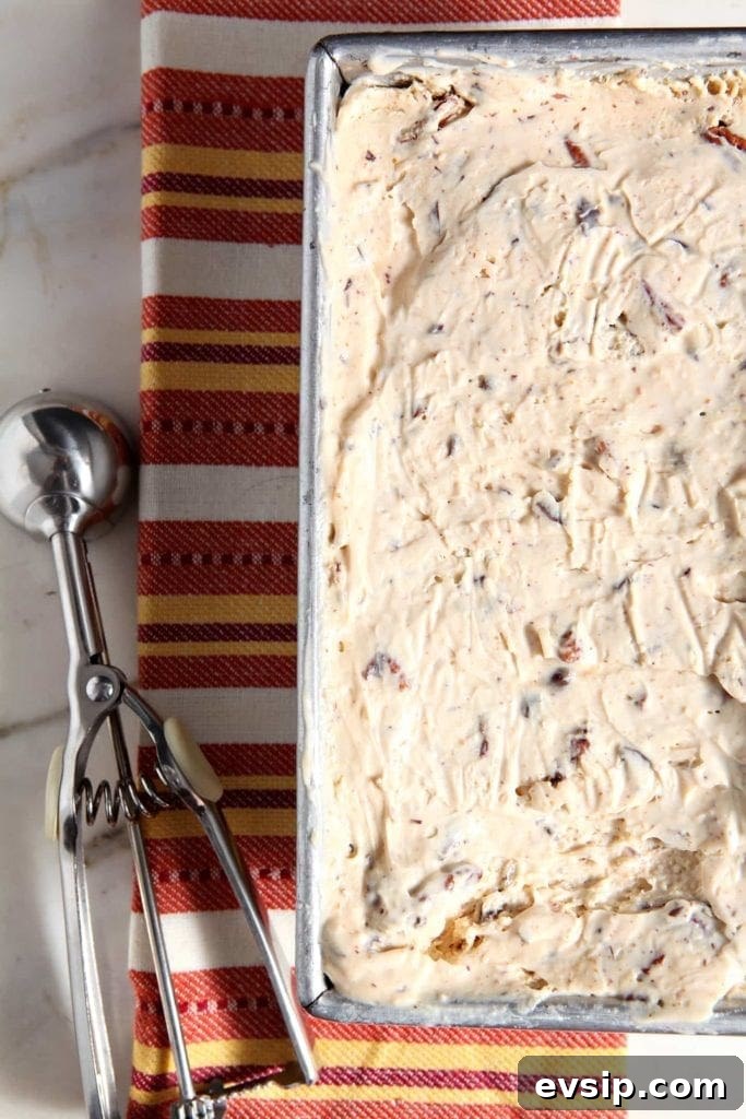 A pan of no churn ice cream, after it's been frozen