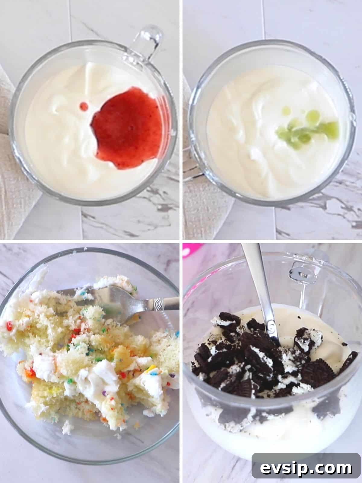 A collage of four images showing how to flavor ice cream in different ways.
