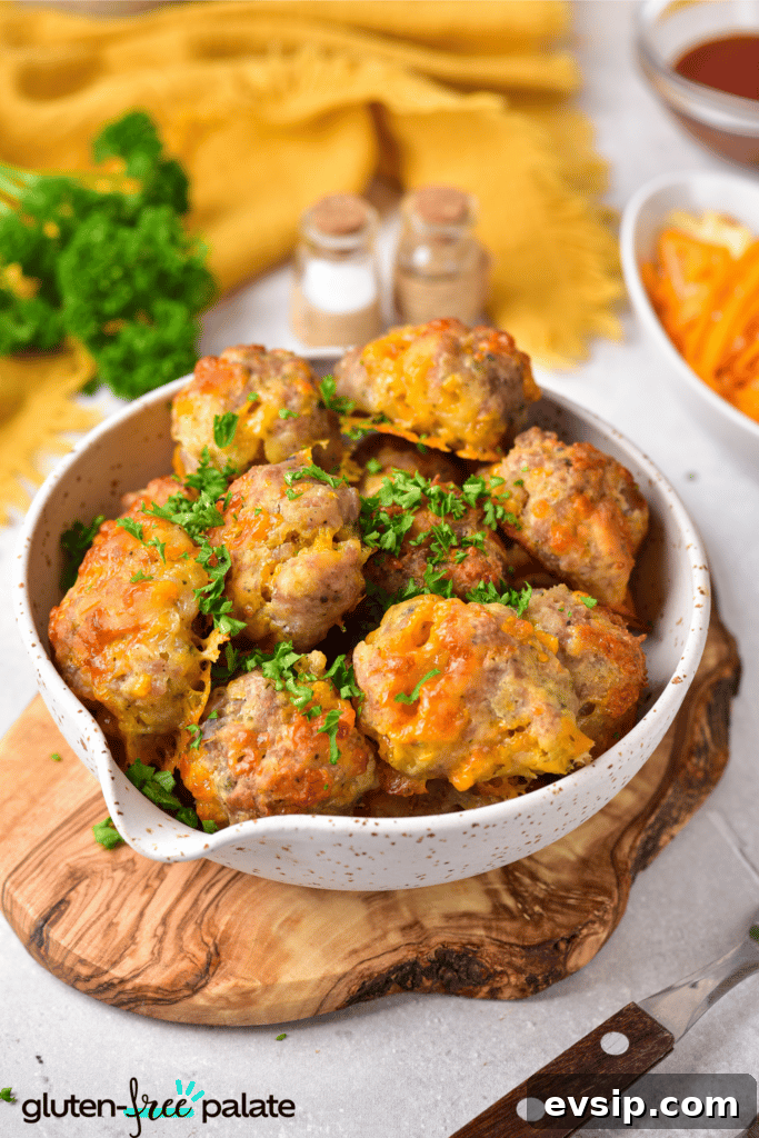 Irresistible Gluten-Free Brunch Recipes You’ll Crave Again 16 Gluten-free sausage balls in a white bowl.