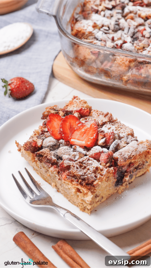 Irresistible Gluten-Free Brunch Recipes You’ll Crave Again 18 French toast casserole on a white plate. All with gluten-free ingredients.