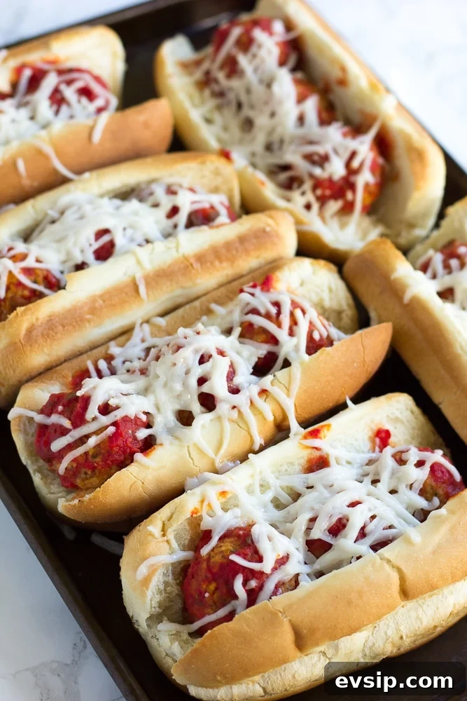 Vegan meatball subs after baking on pan