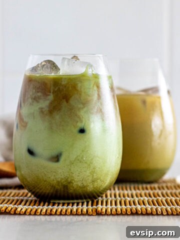 a glass of matcha coffee
