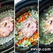 Step to make ham and bean soup in the crockpot.
