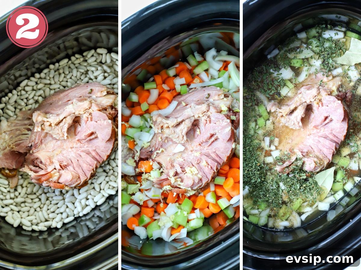 Step to make ham and bean soup in the crockpot.