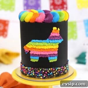 Piñata Cake Recipe with Video: Step-by-Step Guide 10 Black cake decorated with neon rope border and donkey pinata design