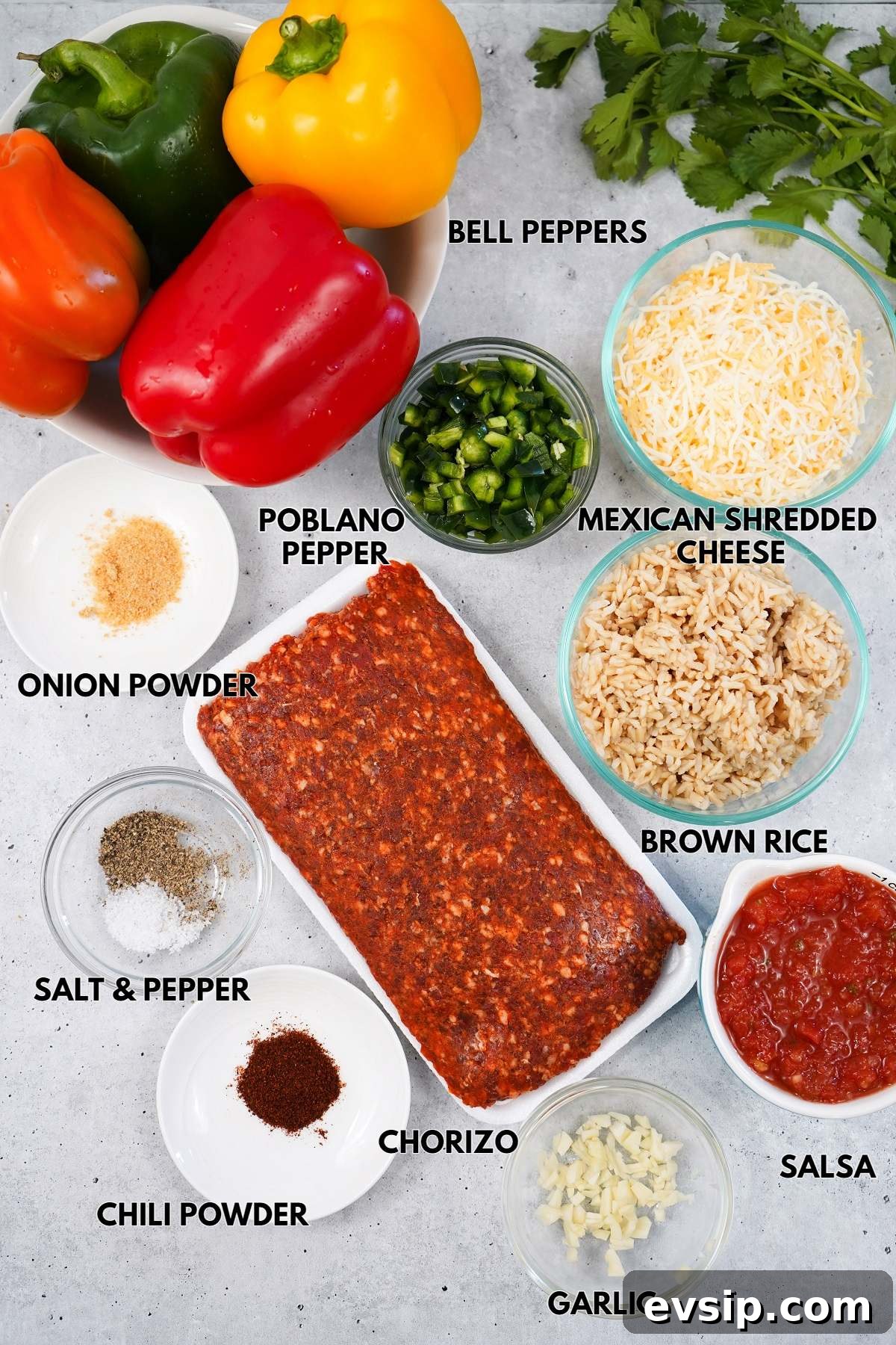 Ingredients needed for smoked stuffed peppers. 