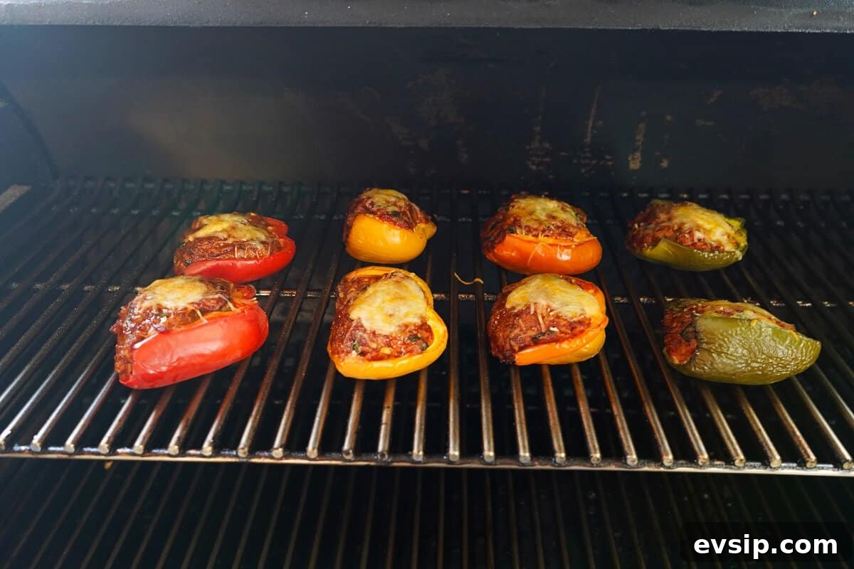 Chorizo stuffed peppers on smoker 3