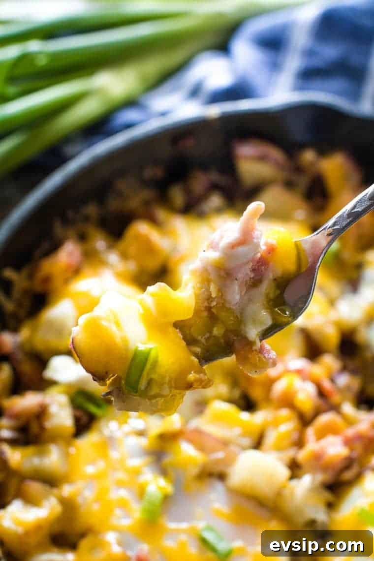 Breakfast skillet on fork