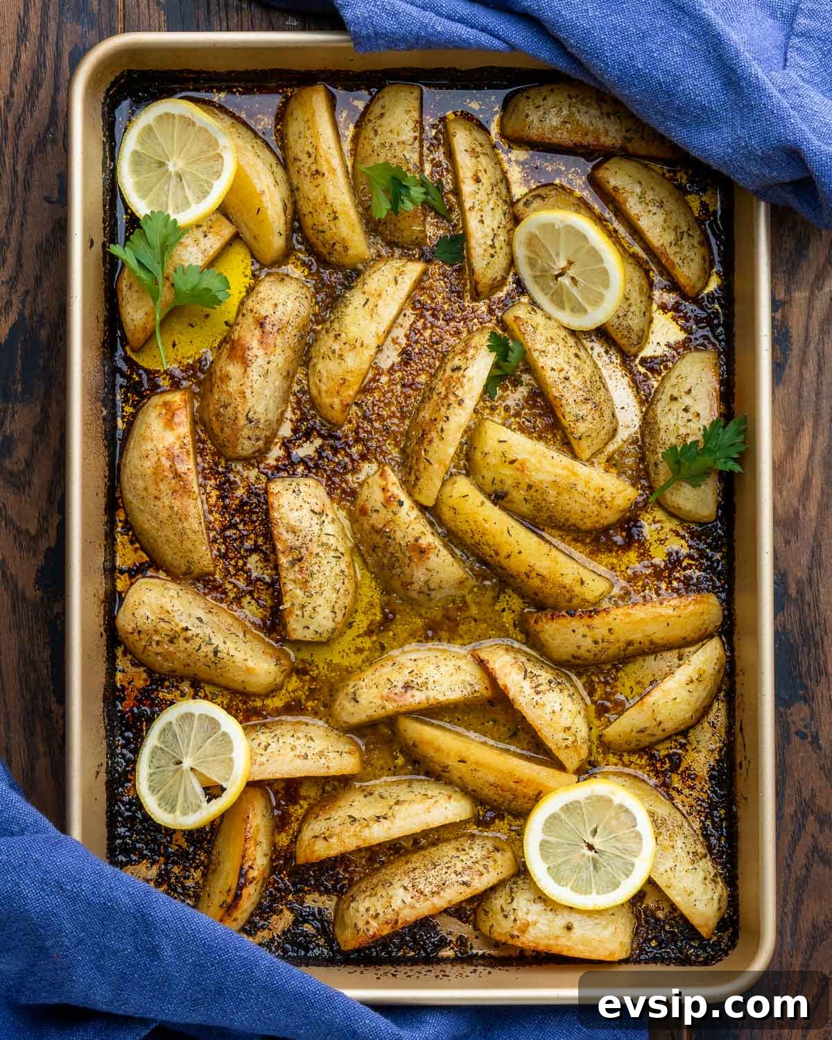 Lemon Oregano Roasted Greek Potatoes 2 Greek potatoes in large baking pan.