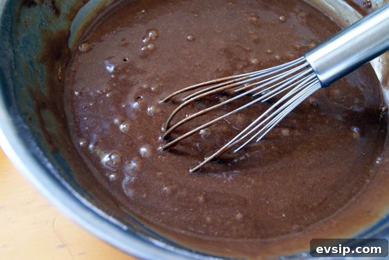 SONY DSC Brownie batter in a silver bowl and whisk