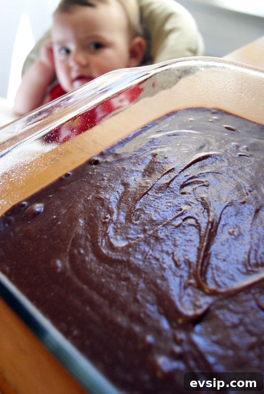 SONY DSC brownie batter in a glass dish ready for oven