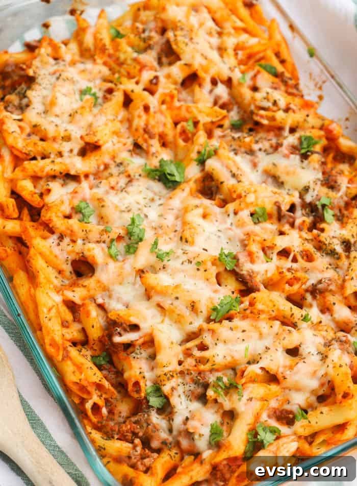 Pasta Bake in a clear casserole dish