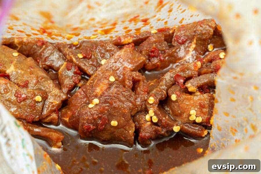 Jerky marinating in bag