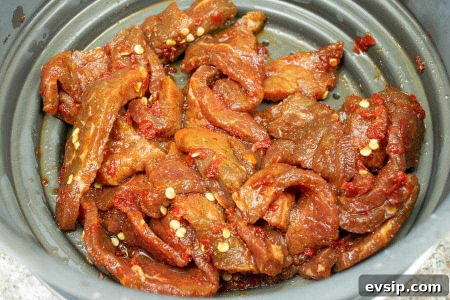 beef jerky strained in colander