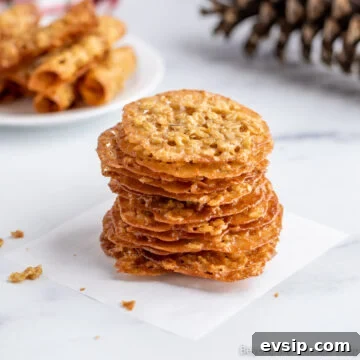 A stack of oatmeal lace cookies.