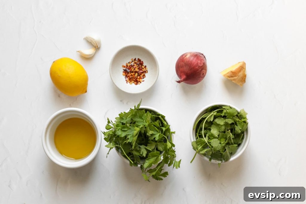 Ingredients for chimichurri sauce
