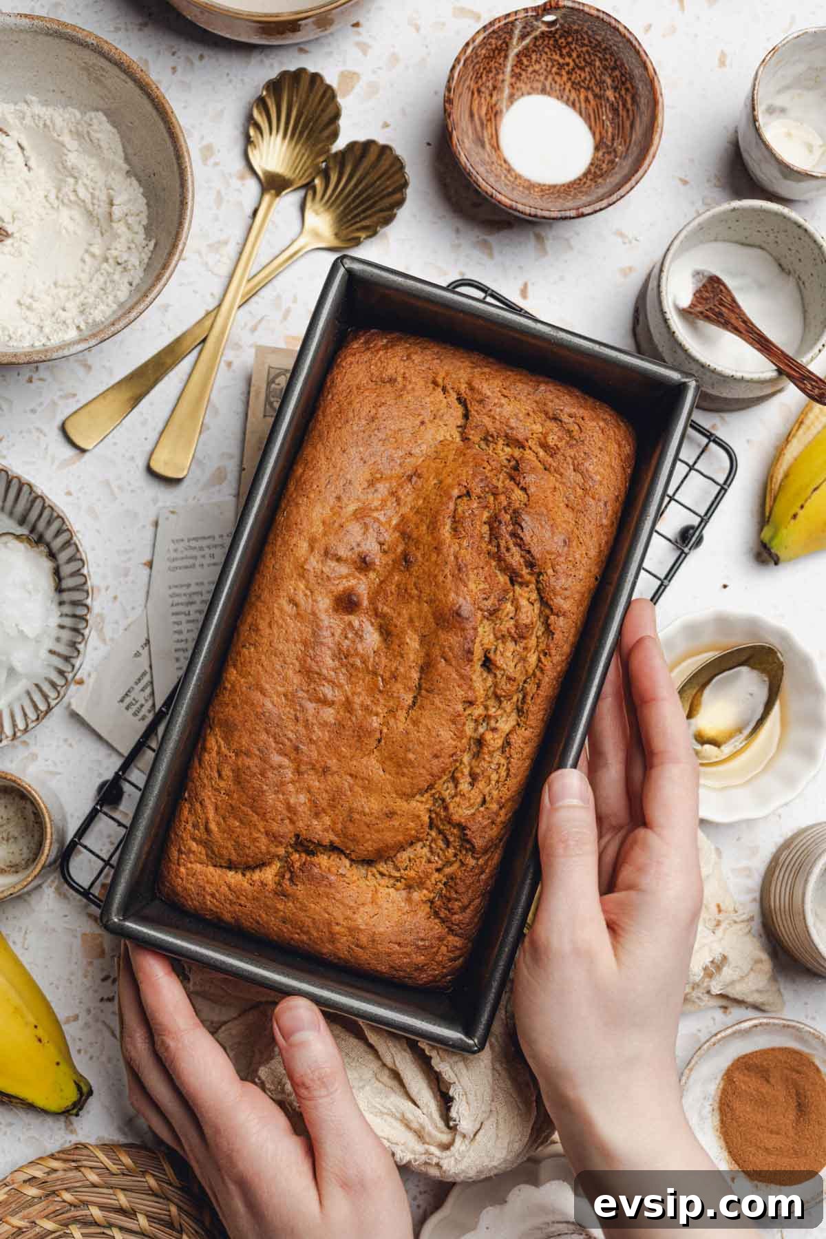 a baked banana bread loaf 