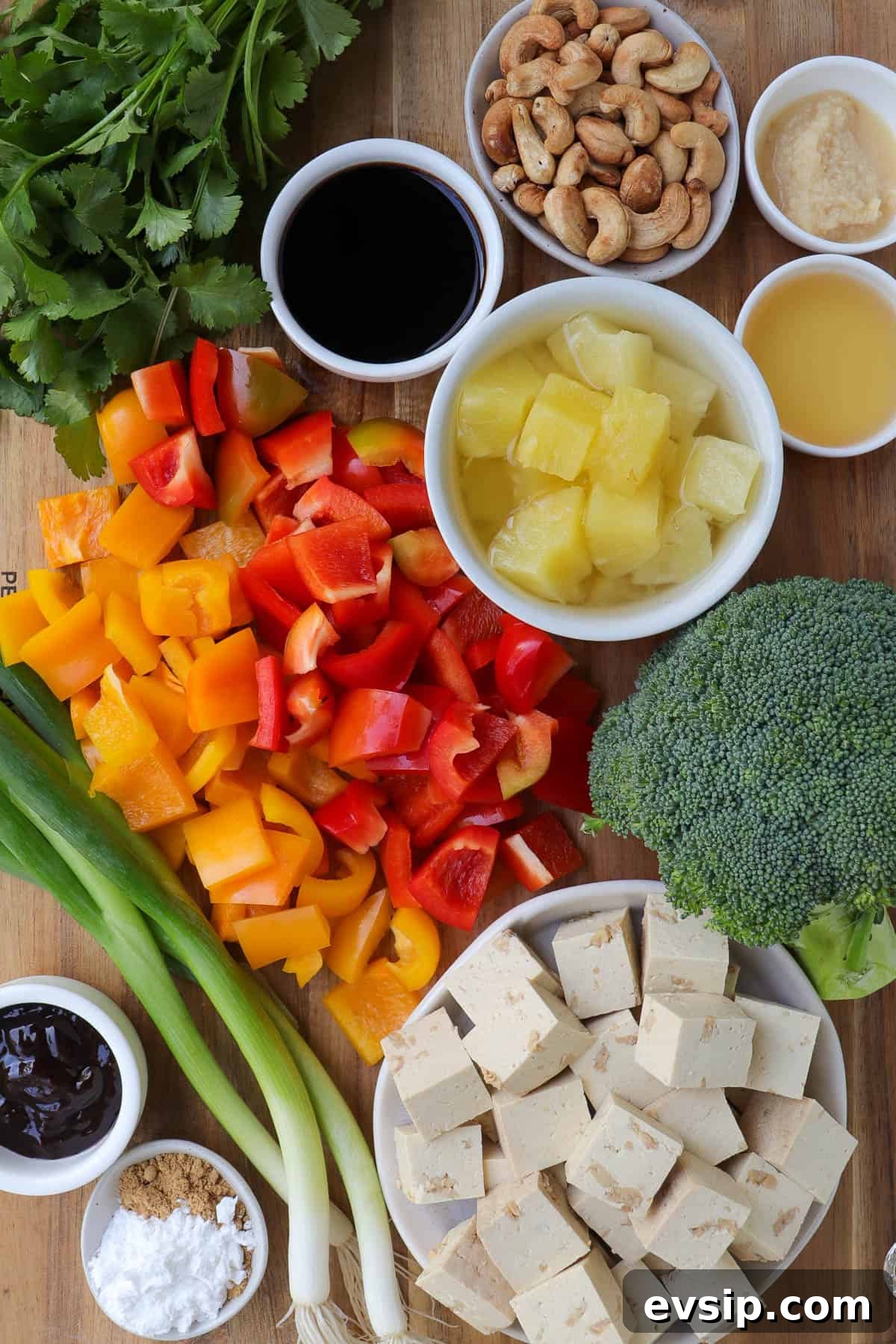 Ingredients on wooden board.