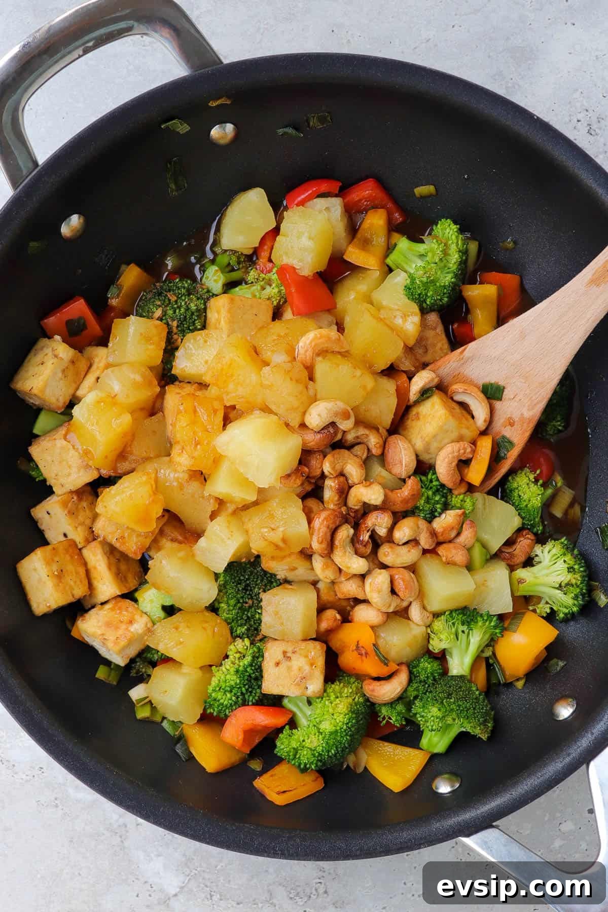 Stir fry in wok.