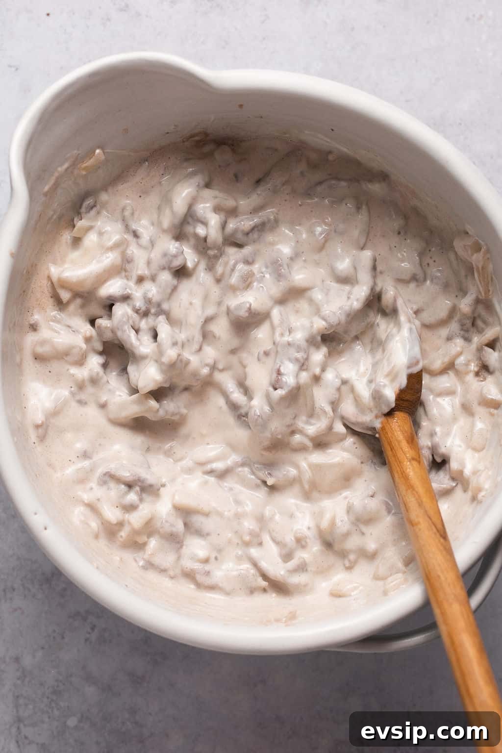 mixed together dip in bowl with spoon