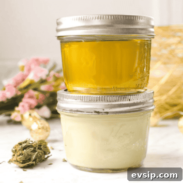 Cannabis Trichomes Explained: How They Affect Potency and Flavor 11 Two mason jars of cannabis coconut oil, one liquid, one solid.