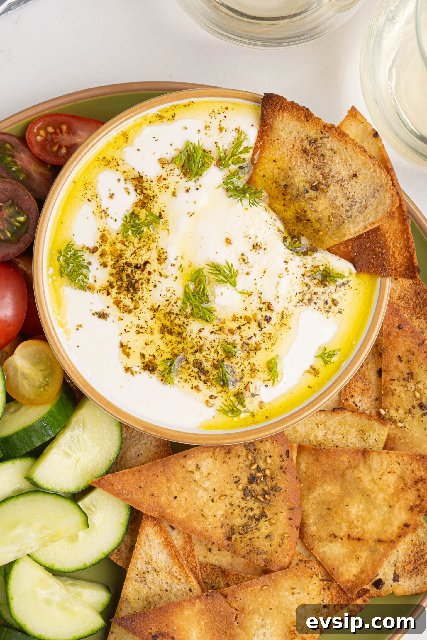 A bowl of creamy whipped feta dip.