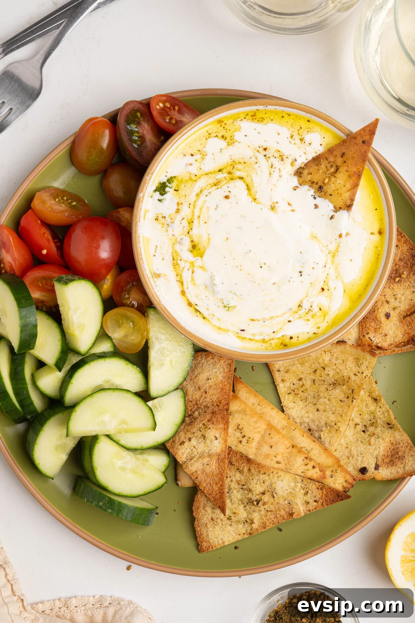 A bowl of creamy whipped feta dip.