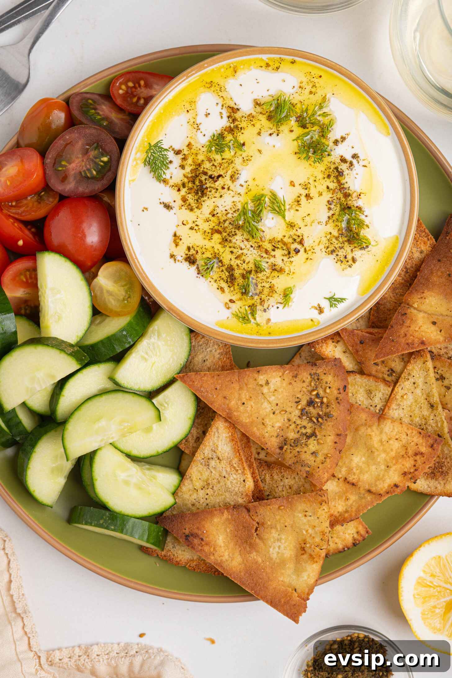 A bowl of creamy whipped feta dip.