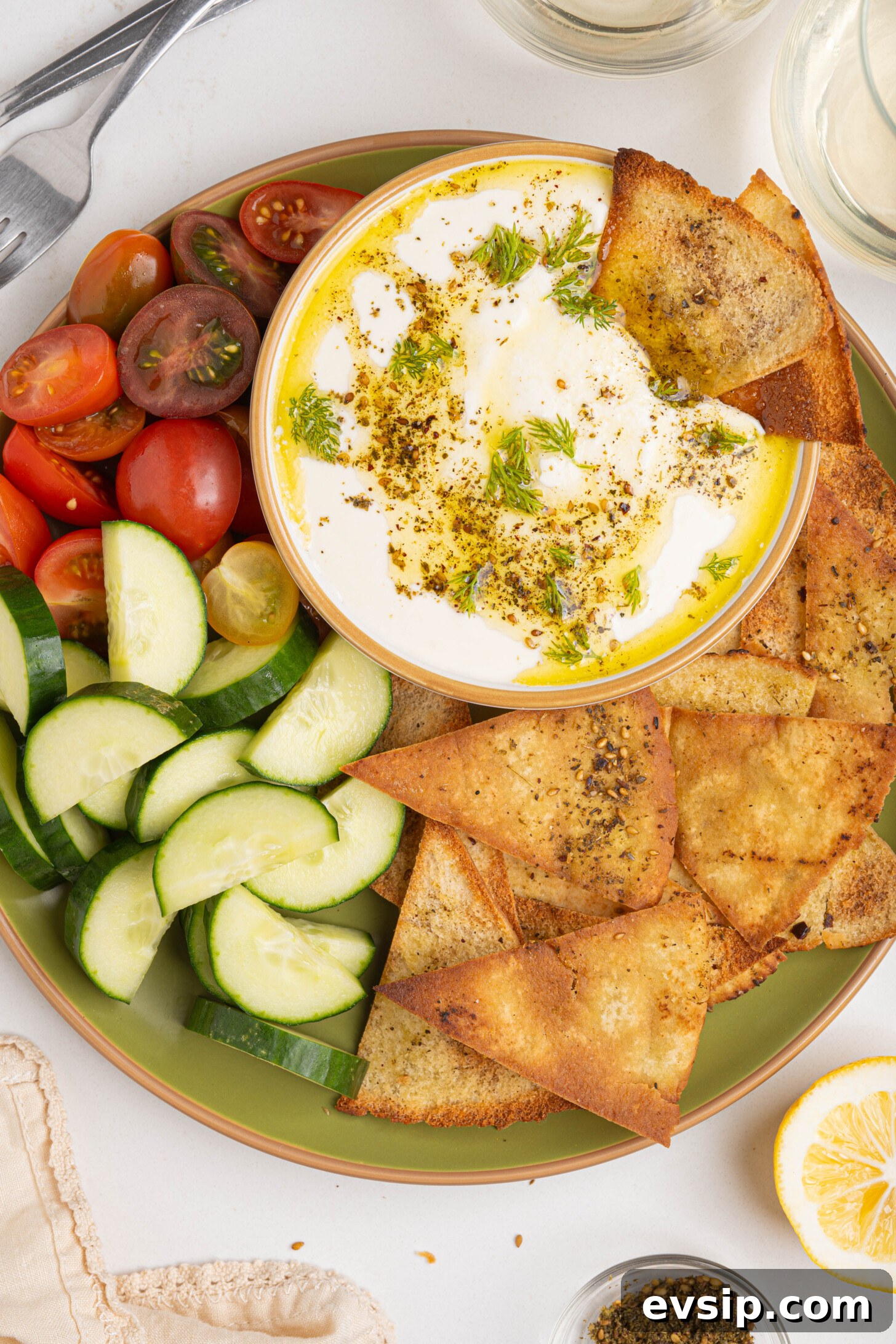 A bowl of creamy whipped feta dip.