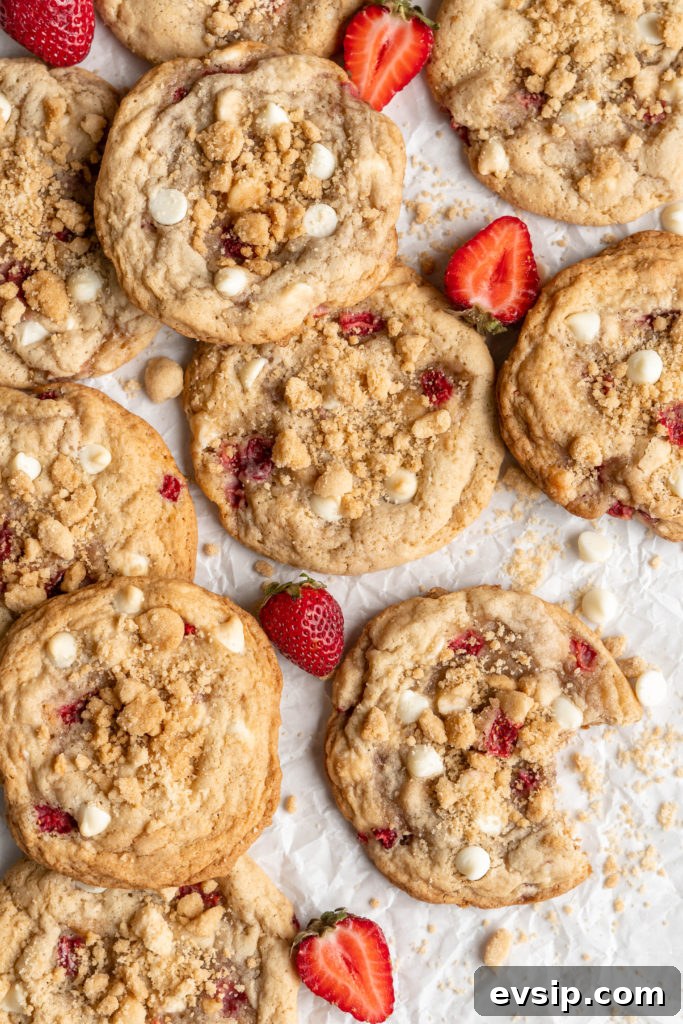 Tender & chewy Strawberry Shortcake Cookies feature little morsels of creamy white chocolate chips and bursts of fresh, sweet strawberries!