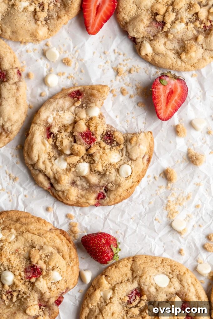 Tender & chewy Strawberry Shortcake Cookies feature little morsels of creamy white chocolate chips and bursts of fresh, sweet strawberries!