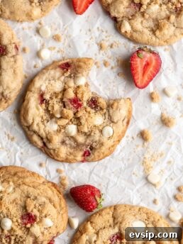 Tender & chewy Strawberry Shortcake Cookies feature little morsels of creamy white chocolate chips and bursts of fresh, sweet strawberries!