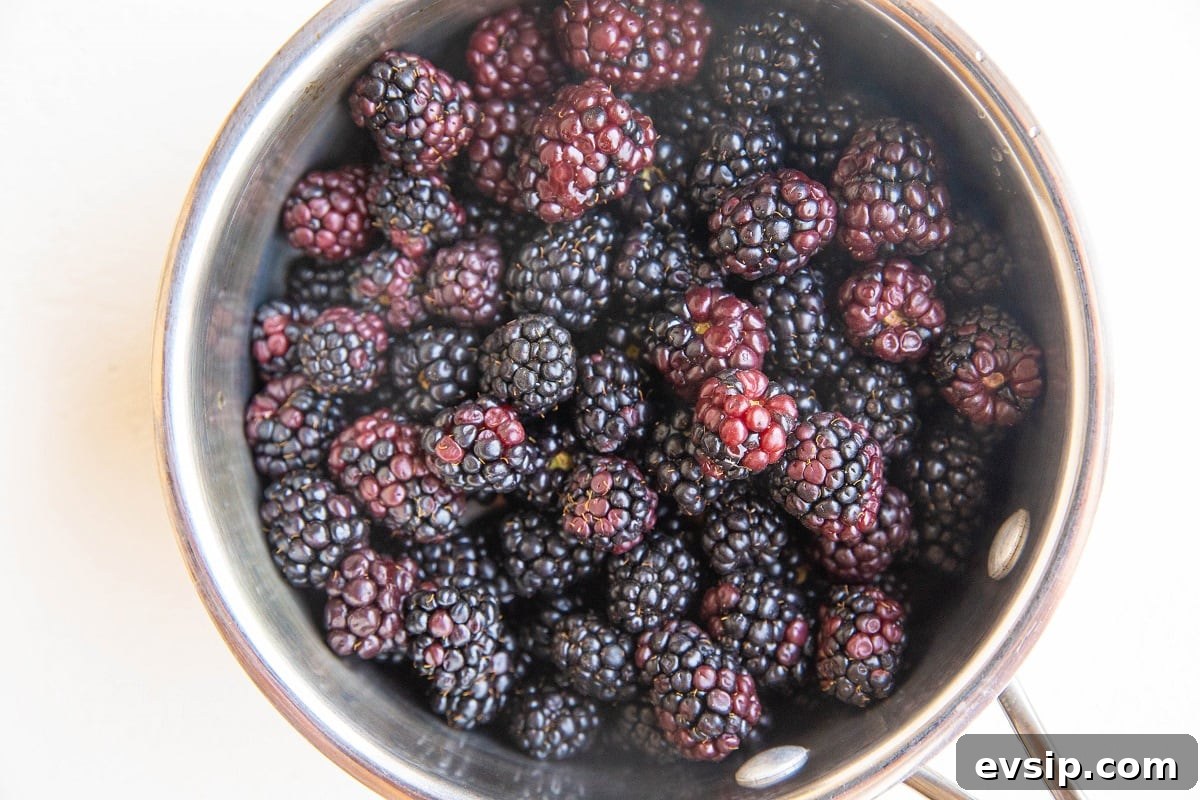 Gluten-Free Vegan Blackberry Pie Bars — 5 Ingredients 7 fresh blackberries in a saucepan