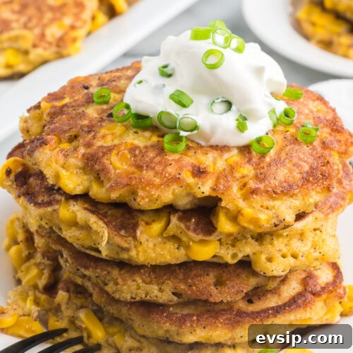 Top Blackstone Griddle Appetizers for Parties and Game Day 4 A stack of corn pancakes with sour cream and green onions.