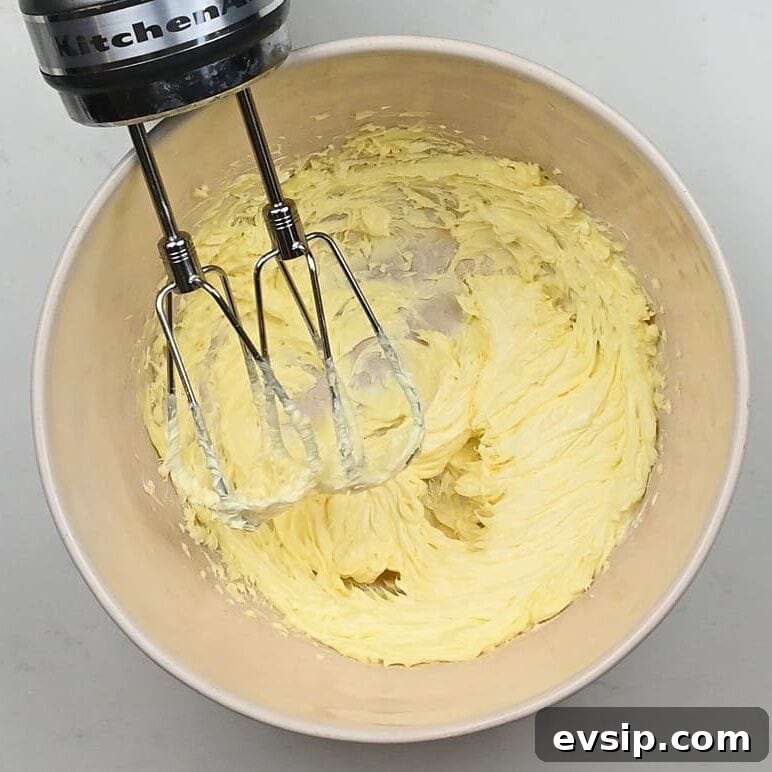 Creamed butter in a mixing bowl