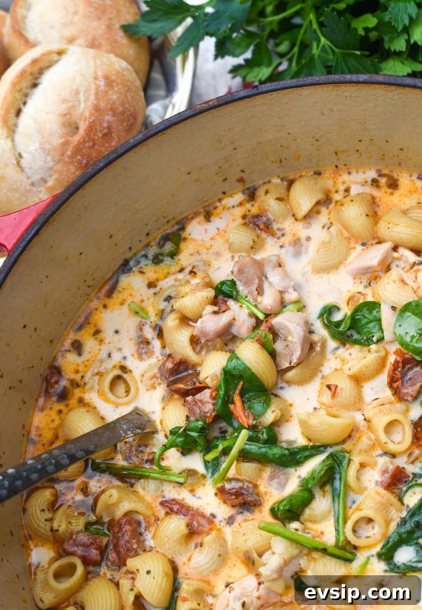 marry me chicken soup in a large red dutch oven
