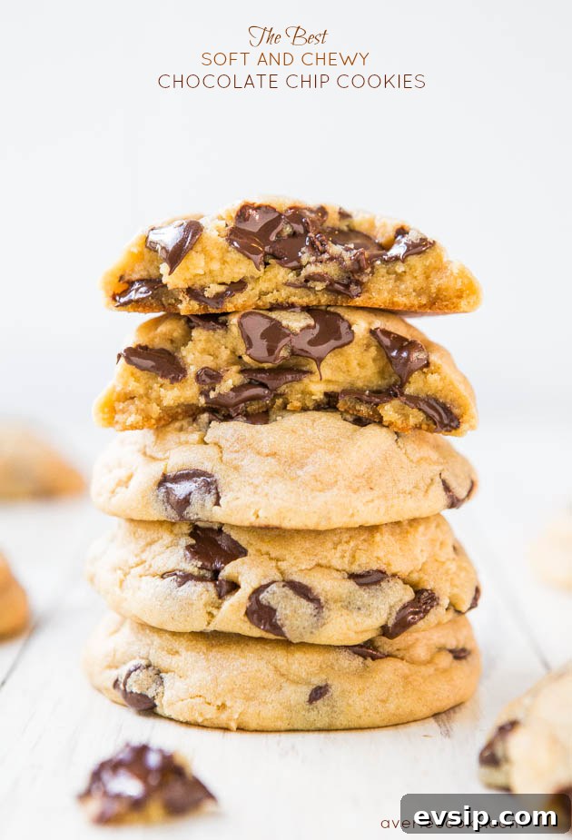 Chewy Chocolate Chip & Peanut Butter Chip Cookie Recipe 11 A stack of the best soft and chewy chocolate chip cookies.